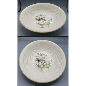 Vintage Royal Ivory hand painted 9.5” Serving Bowl - pink yellow flowers leaves